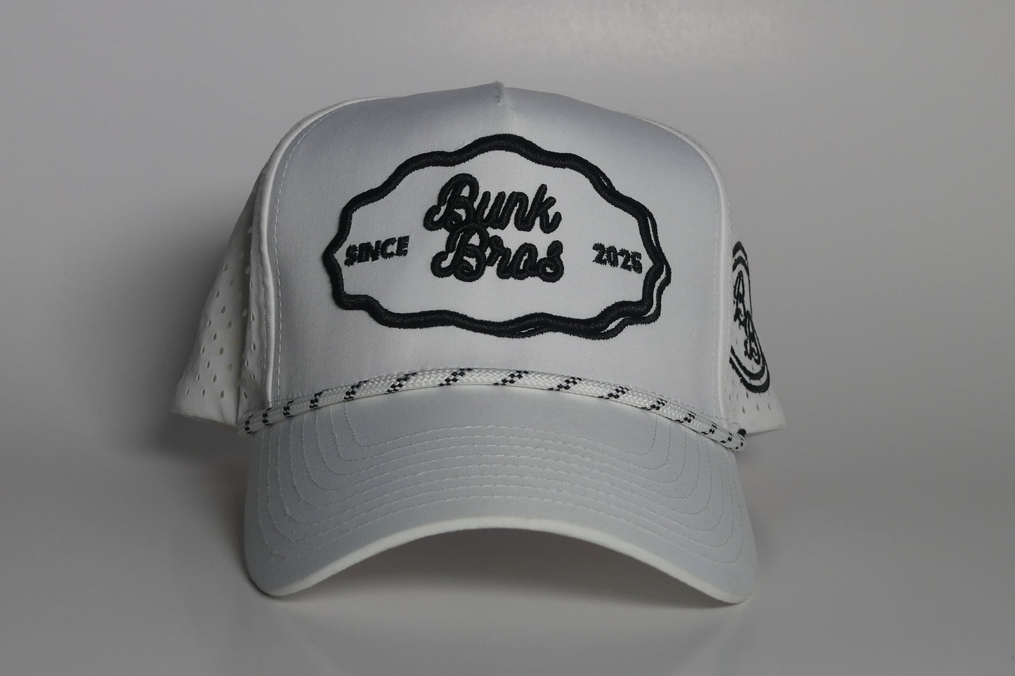 BunkBros White 5 Panel Rope Golf Hat - Front View