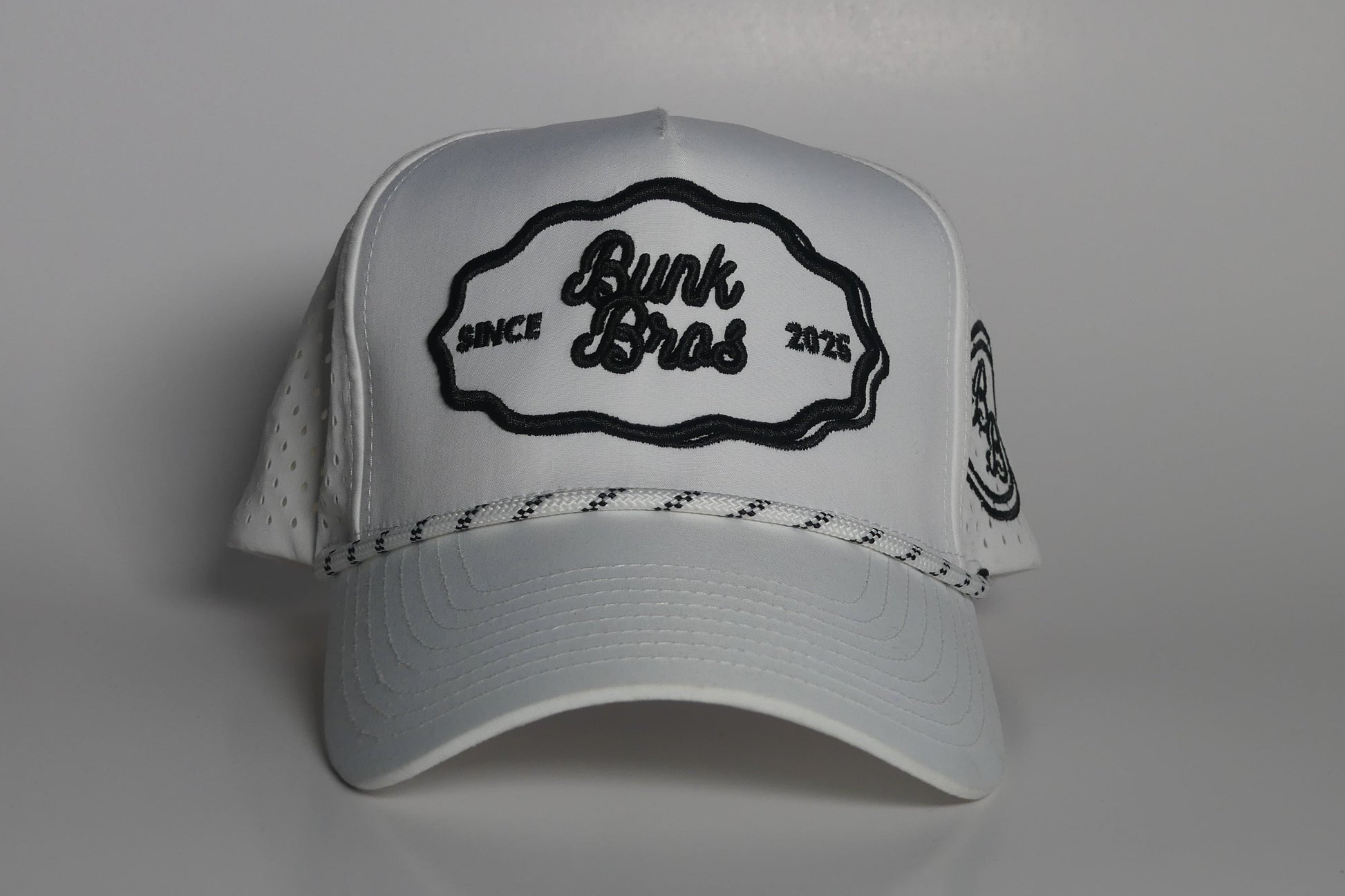 BunkBros White 5 Panel Rope Golf Hat - Front View
