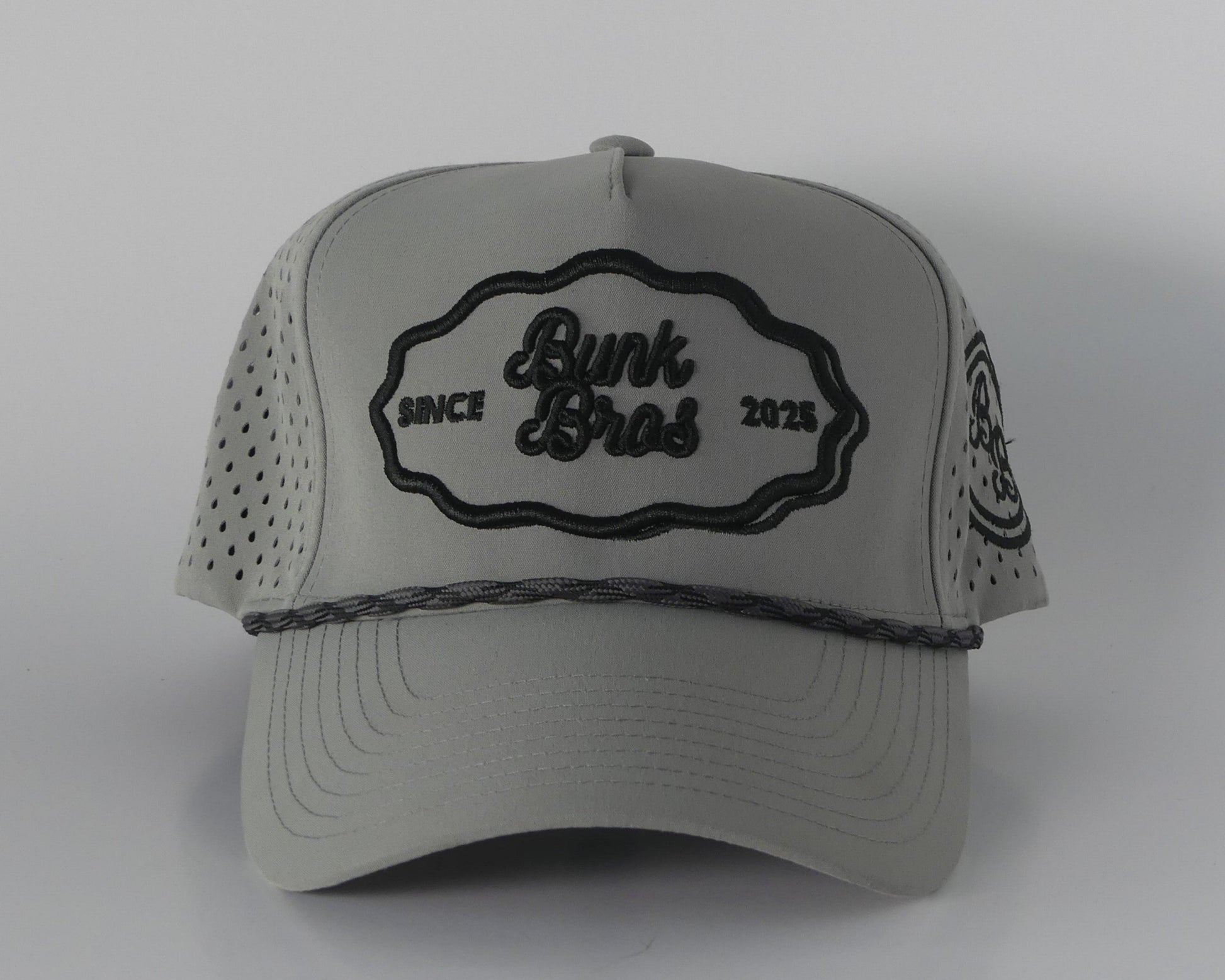 "BunkBros Gray 5 Panel Rope Golf Hat - Front View